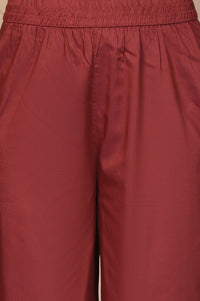 Maroon Embroidered A-Line Rayon Kurta with Palazzo and Dupatta Set