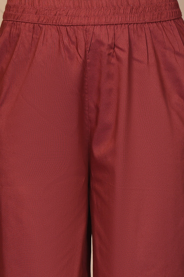 Maroon Embroidered A-Line Rayon Kurta with Palazzo and Dupatta Set