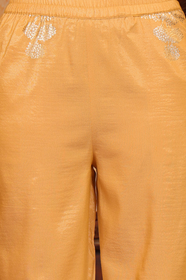 Yellow Foil Printed Festive Straight Kurta, Trousers and Dupatta Set