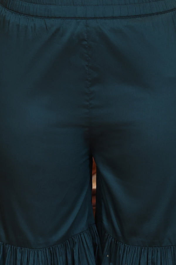 Dark Teal Foil Printed Embroidered Short Festive Kurta, Sharara and Dupatta Set