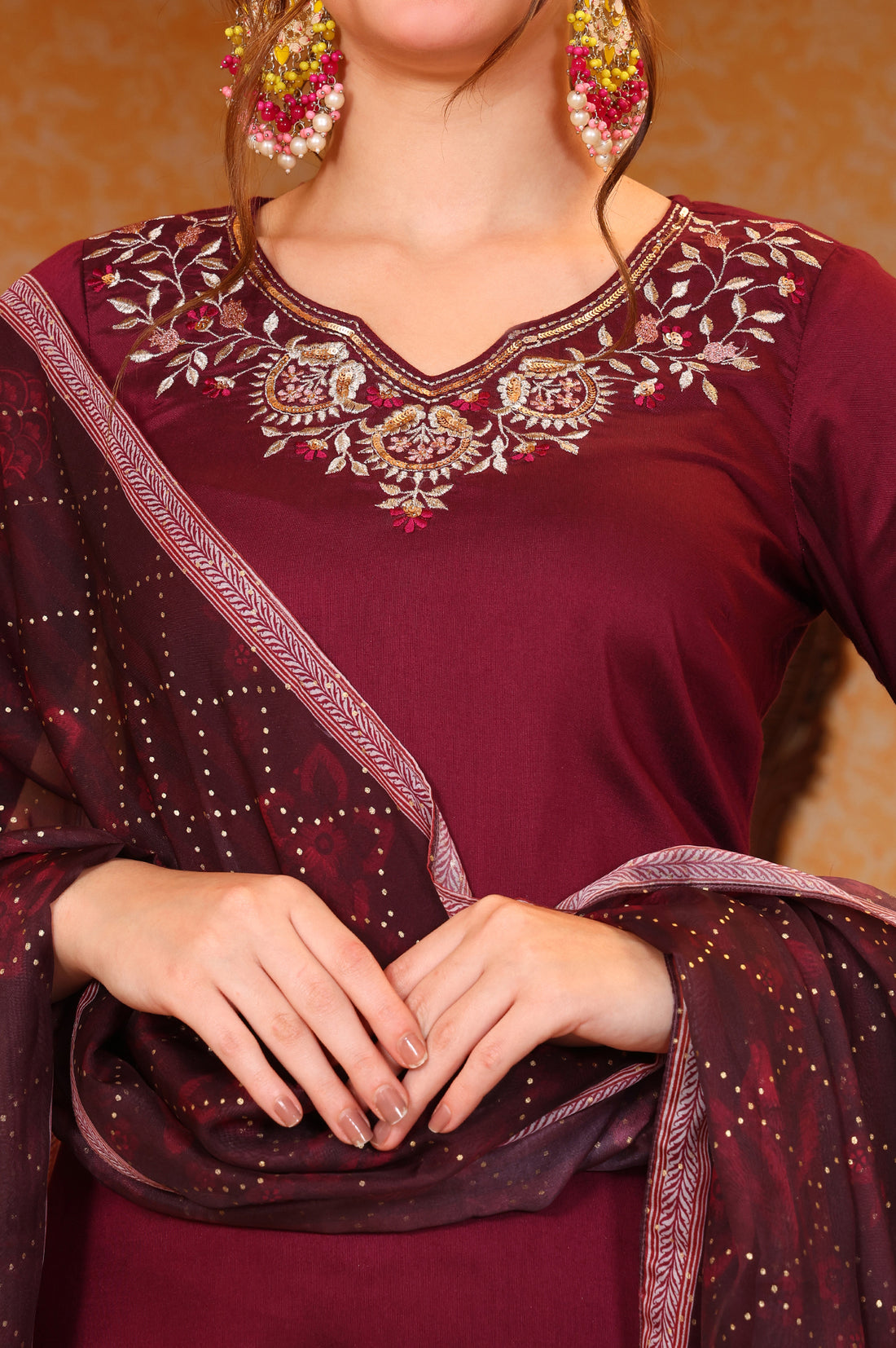 Purple Foil Printed Embroidered Short Festive Kurta, Sharara and Dupatta Set