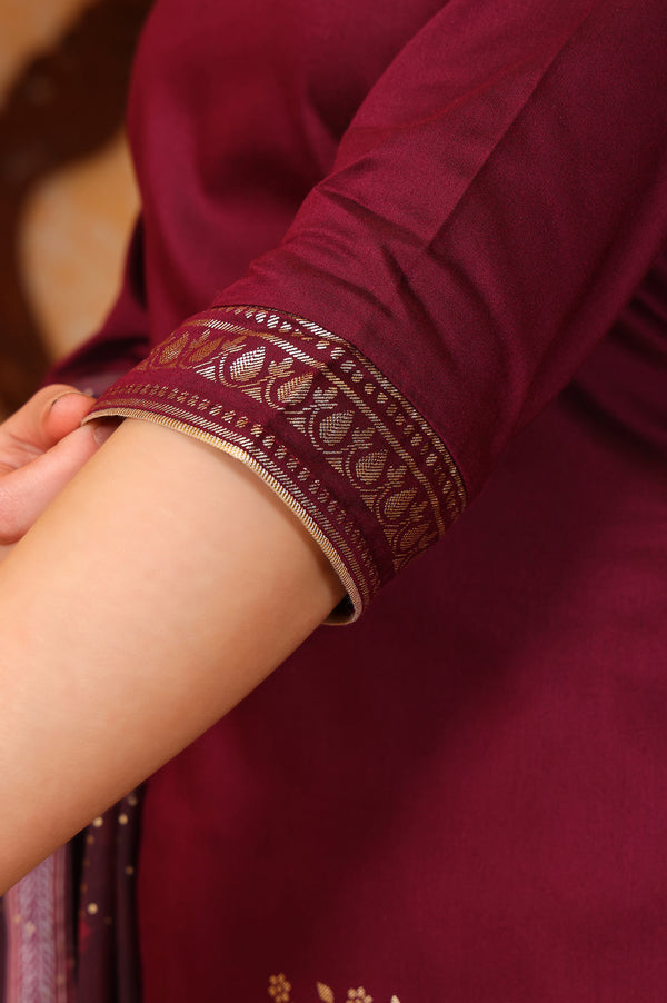 Purple Foil Printed Embroidered Short Festive Kurta, Sharara and Dupatta Set