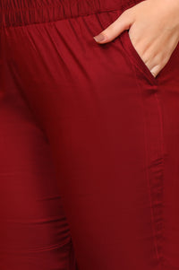 Red Foil Printed Zari Embroiered A-line Festive Kurta, Trousers and Dupatta Set