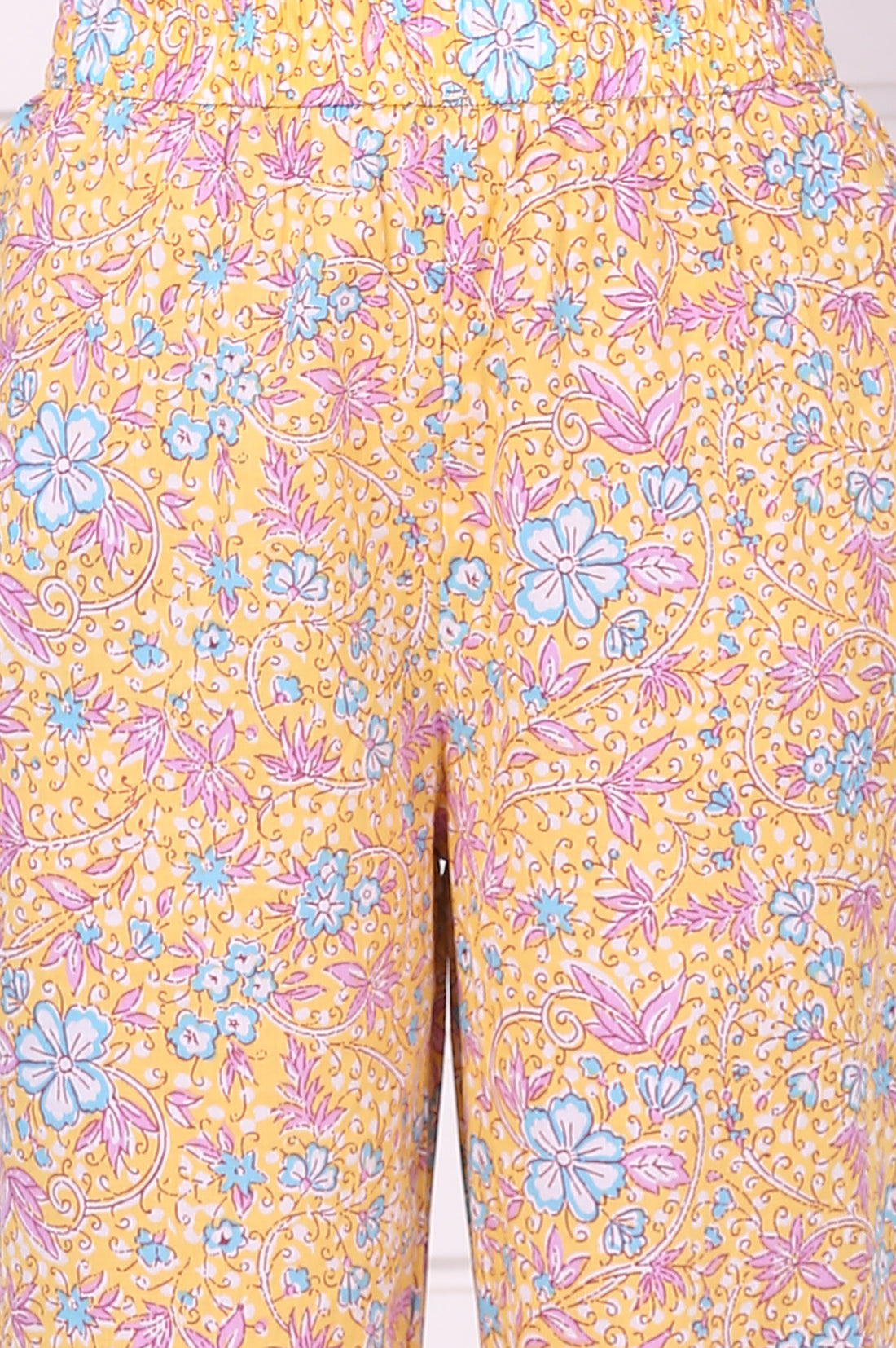 Yellow Floral Printed Straight Pure Cotton Kurta, Pants and Dupatta Set