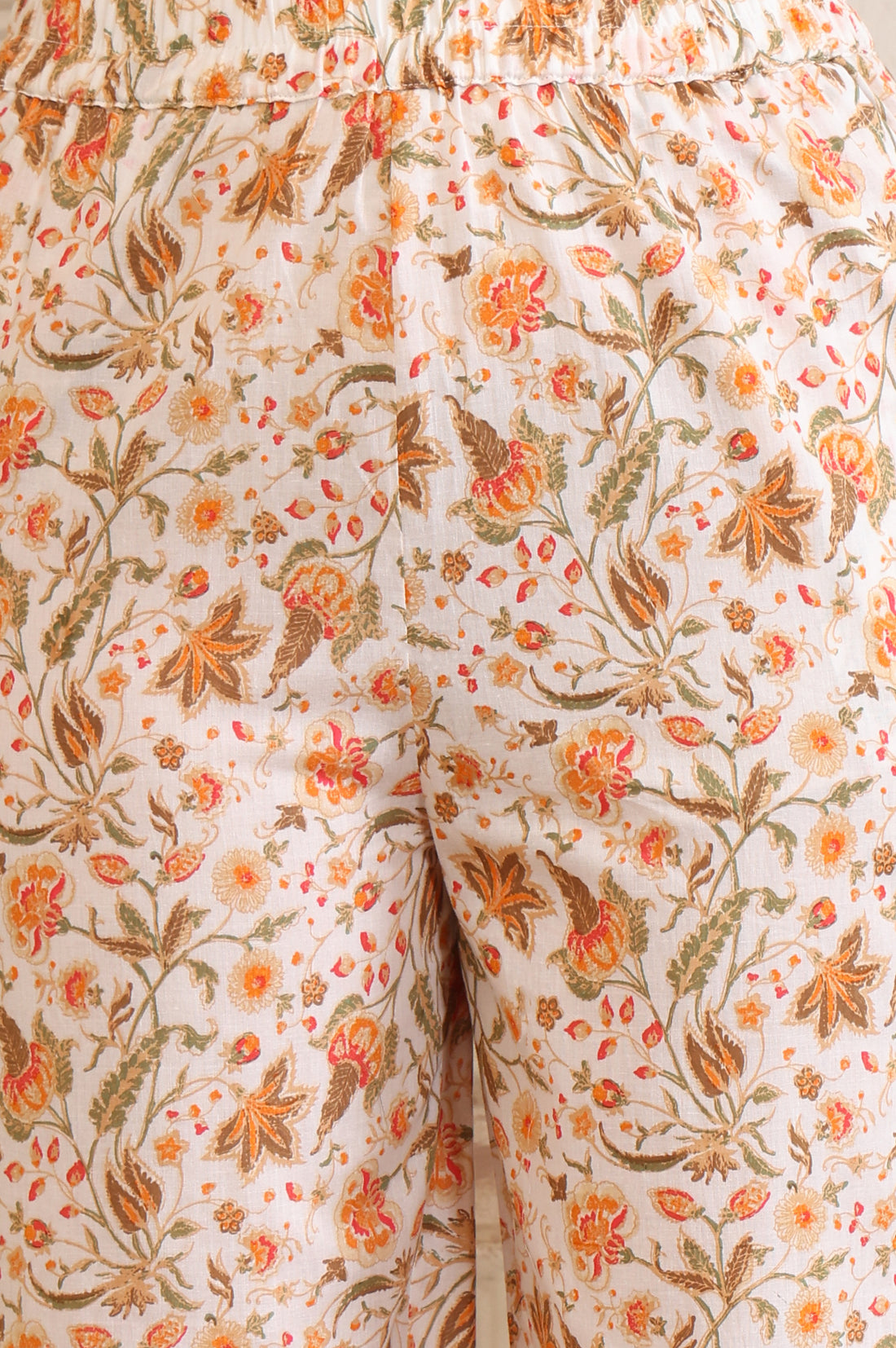 Off White Floral Printed Tape Embellished Straight Cotton Kurta and Pant Co-ord Set