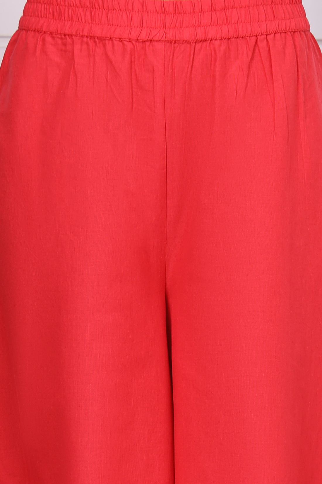 Red Floral Printed Lace Pure Cotton Anarkali Kurta, Flared Palazzo and Dupatta Set