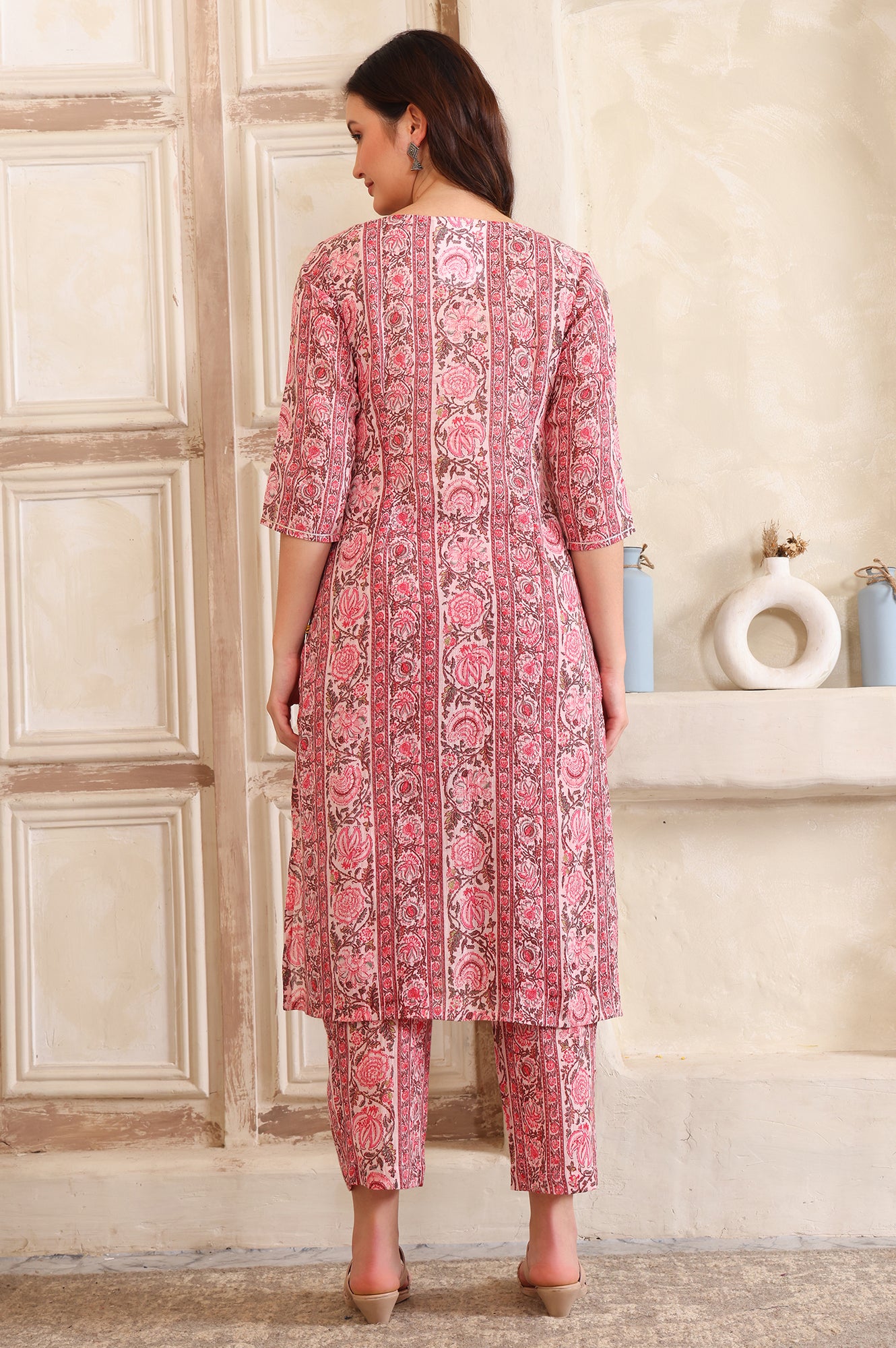 Pink Floral Printed Tape A-line Pure Cotton Kurta and Pant Co-ord Set