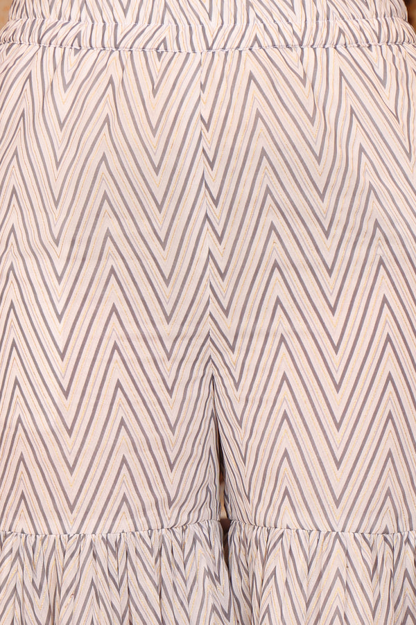 White Abstract Printed Zari Embroidered Straight Kurta, Sharara and Dupatta Set