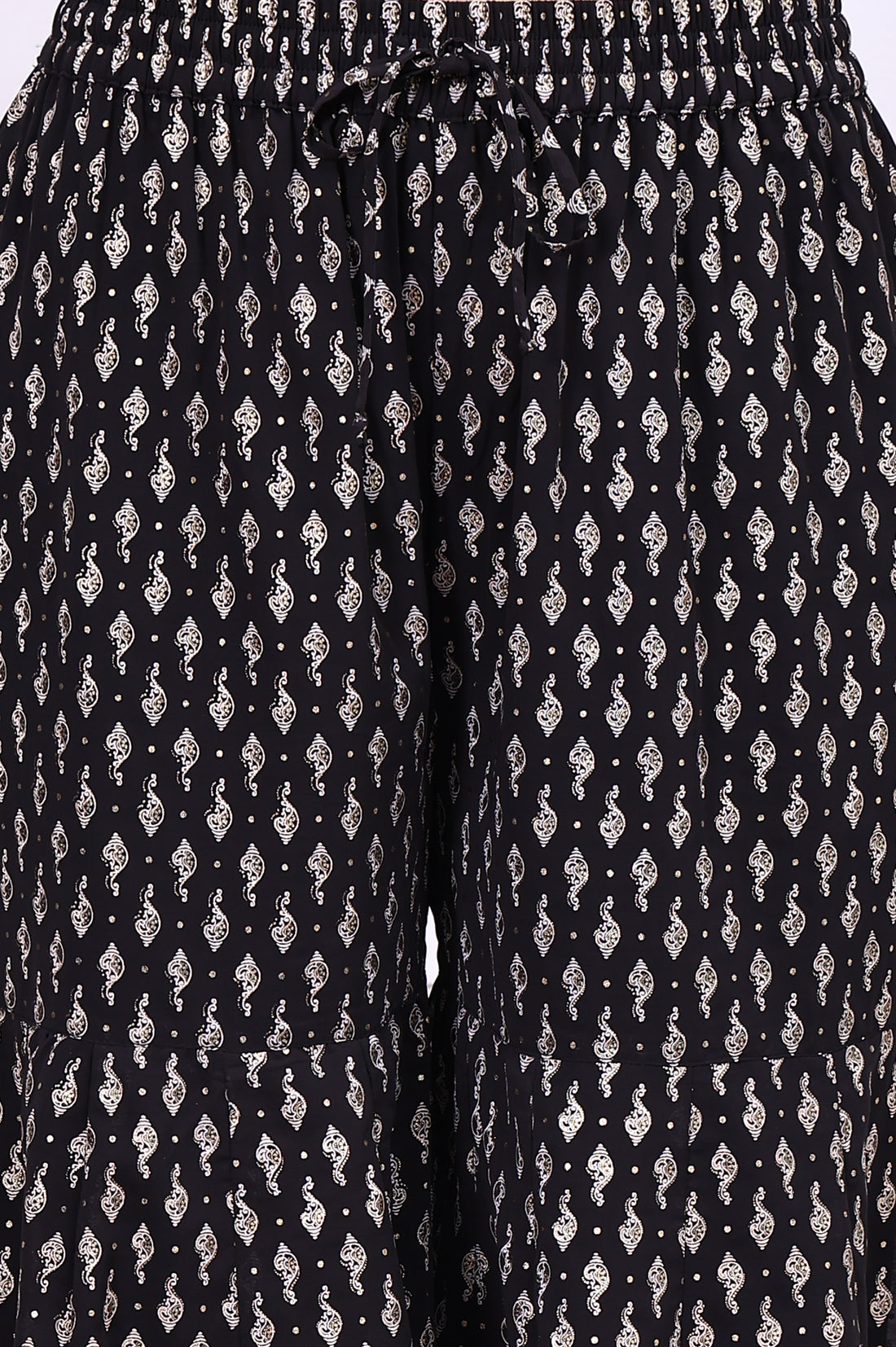 Black Ethnic Motifs Zari Embroidered Flared Kurta, Sharara and Dupatta Set