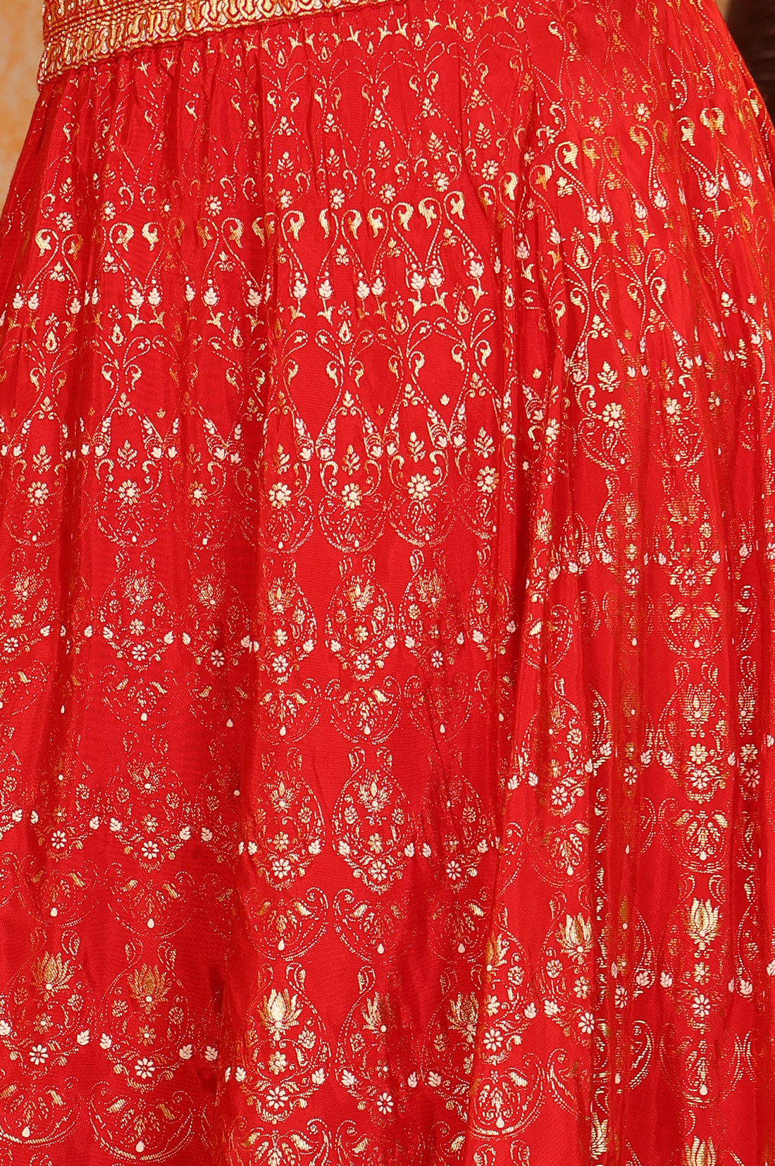 Red Abstract Printed Straight Crop Top and Skirt Set