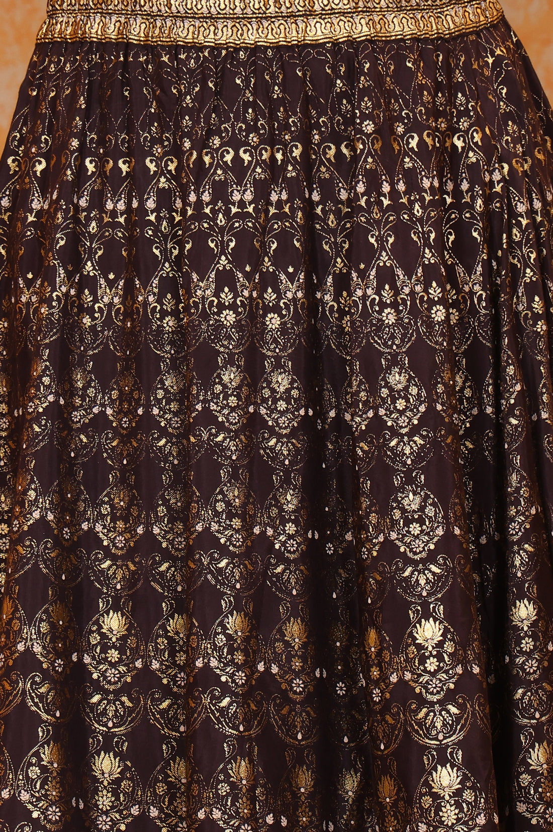 Black Abstract Printed Tape Embellished Straight Crop Top, Skirt and Dupatta Set