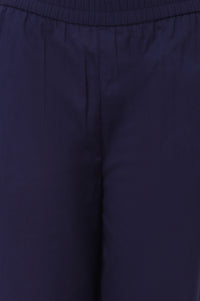 Navy Blue Embroidered Pure Cotton Straight Kurta and Palazzo Co-ord Set