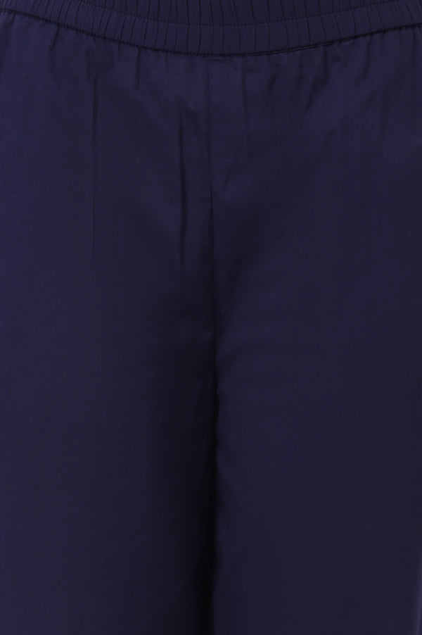 Navy Blue Embroidered Pure Cotton Straight Kurta and Palazzo Co-ord Set