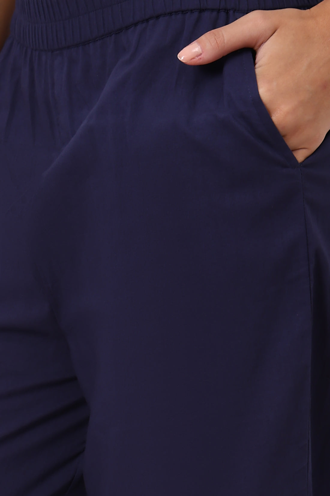 Navy Blue Embroidered Pure Cotton Straight Kurta and Palazzo Co-ord Set