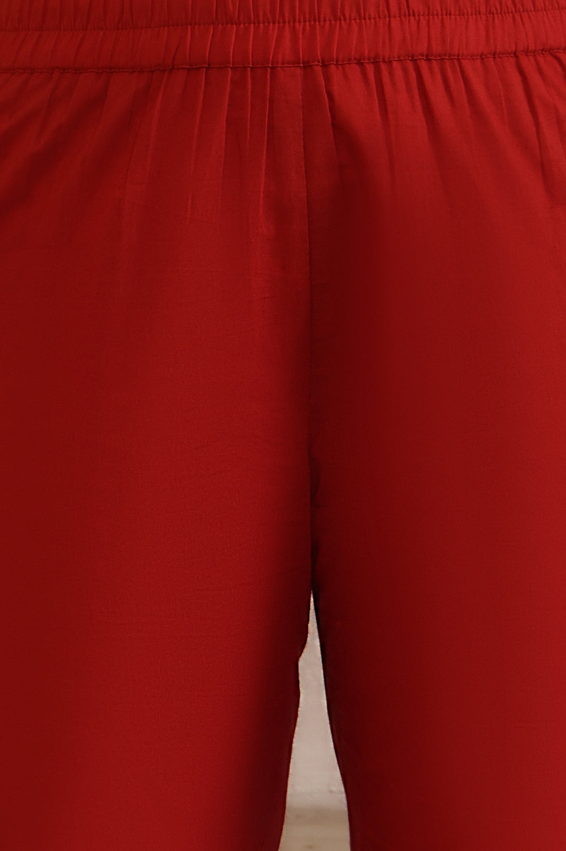 Rust Embroidered Schiffily Straight Cotton Kurta, Trouser and Dupatta Set