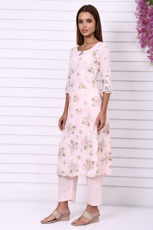 Pink Embroidered Liva Straight Suit Sets With Dupatta main image 0