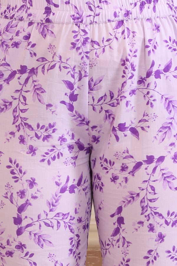 Purple Floral Embroidered Straight Cotton Spaghetti Kurta and Trouser Co-ord Set