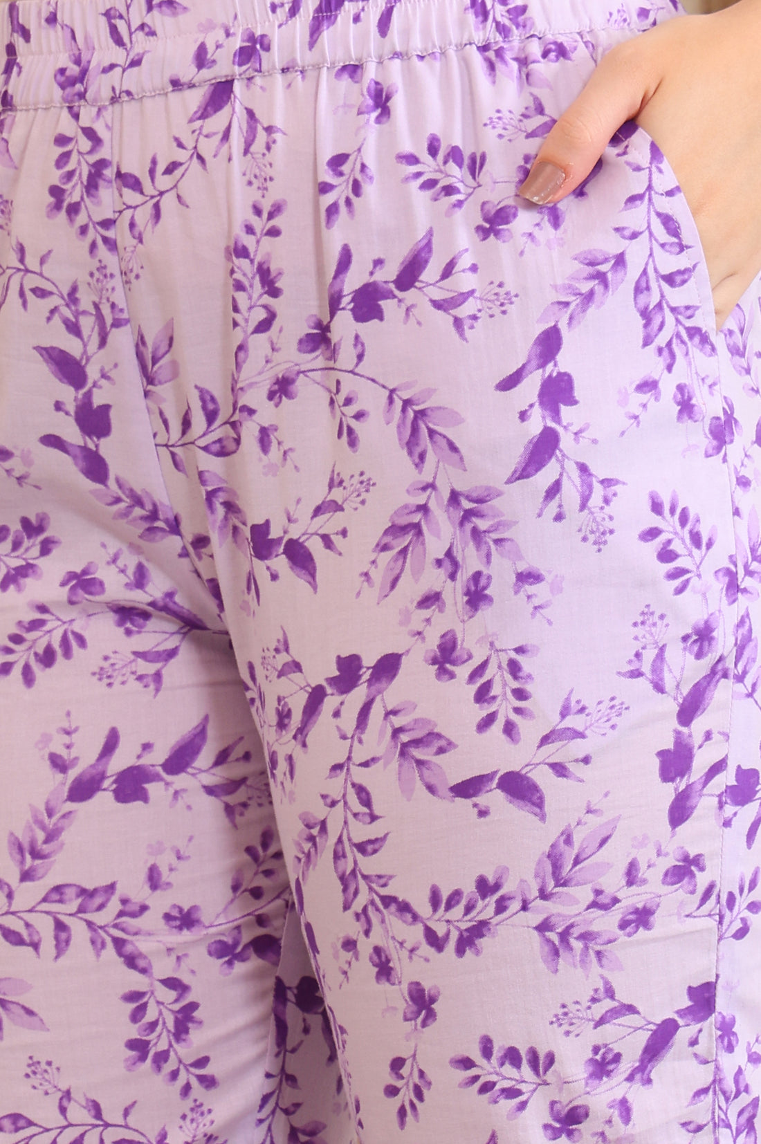 Purple Floral Embroidered Straight Cotton Spaghetti Kurta and Trouser Co-ord Set