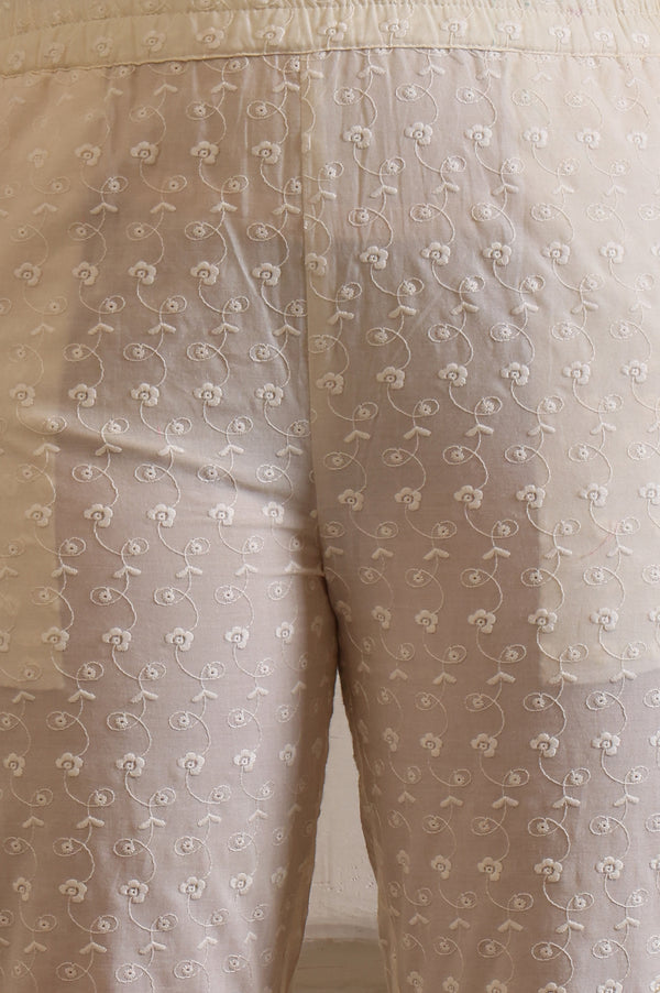 Yellow Embroidered Straight Cotton Kurta, Trouser and Dupatta Set