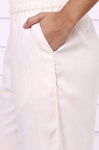 Cream Floral Printed Schiffily Embroidered Liva Straight Kurta, Palazzo and Dupatta Set