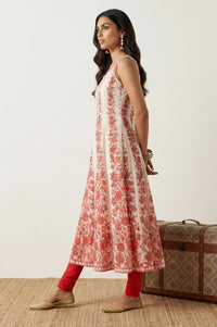 Off White Floral Printed Pure Cotton Sleeveless Anarkali Kurta