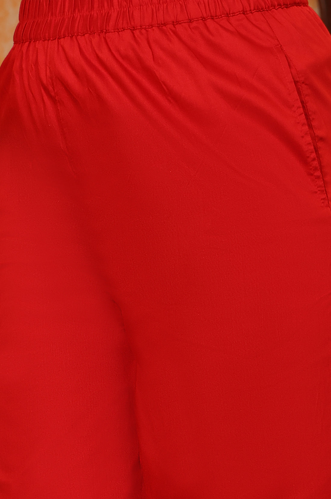 Red Abstract Printed Tape Ornamented Straight Kurta, Palazzo and Dupatta Set