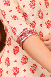 Cream Ethnic Motifs Printed Tape Embellished Straight Cotton Blend Kurta and Salwar Co-ord Set