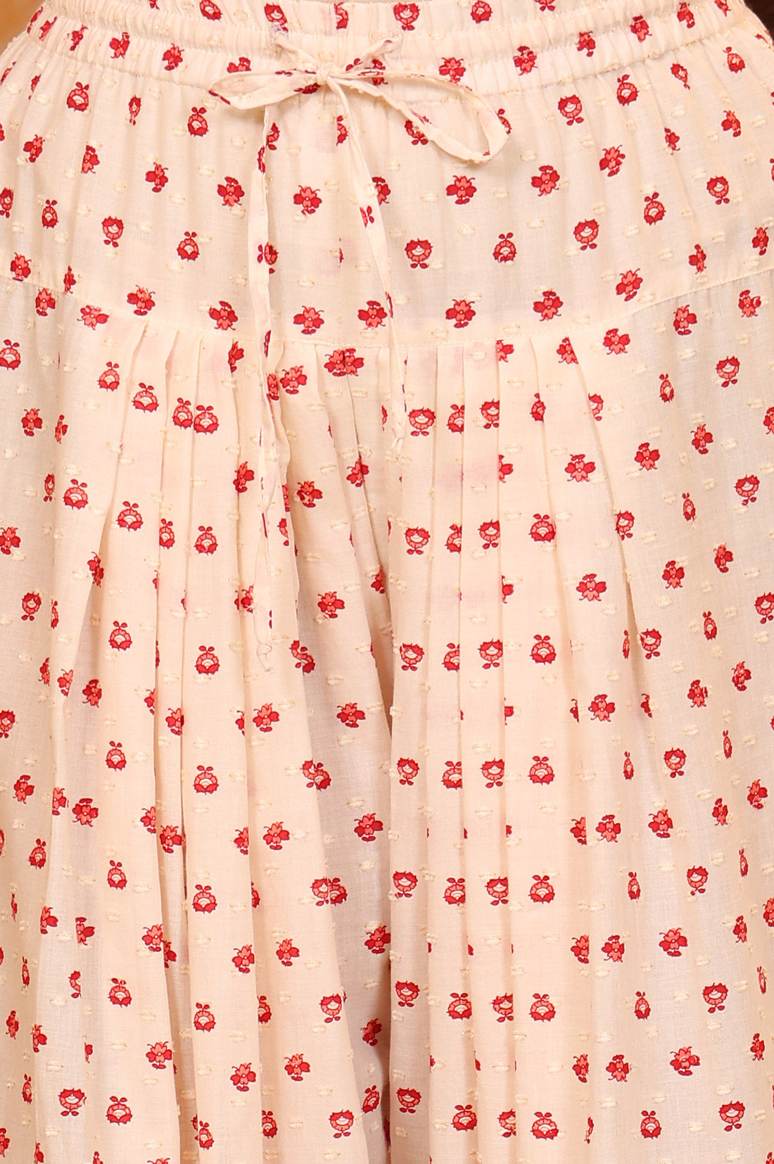 Cream Ethnic Motifs Printed Tape Embellished Straight Cotton Blend Kurta and Salwar Co-ord Set