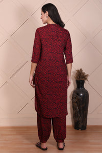 Red Floral Printed Modal Straight Kurta and Salwar Set