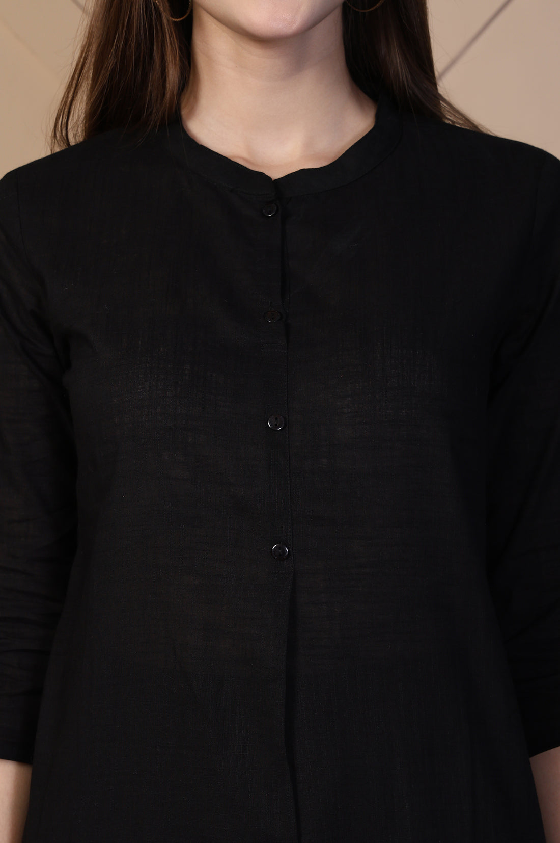 Black Solid Textured Cotton Straight Kurta and Salwar Co-ord Set