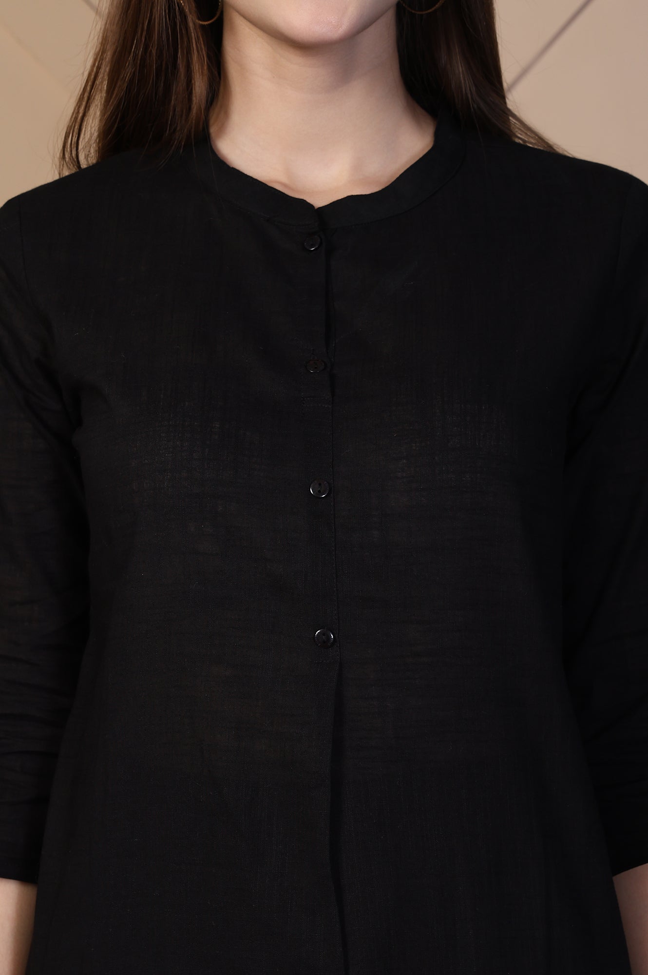 Black Solid Textured Cotton Straight Kurta and Salwar Co-ord Set