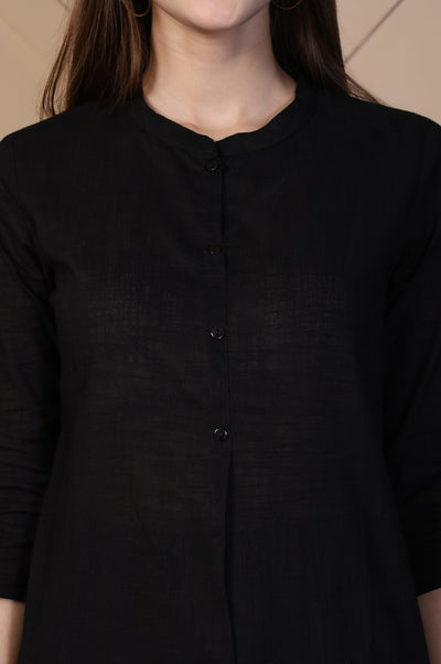 Black Solid Textured Cotton Straight Kurta and Salwar Co-ord Set
