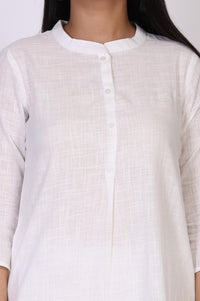 White Solid Straight Cotton Kurta with Salwar Set
