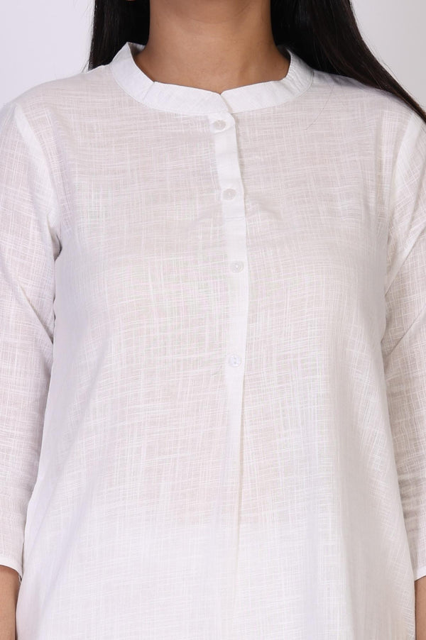 White Solid Straight Cotton Kurta with Salwar Set