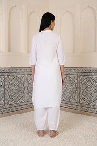 White Solid Straight Cotton Kurta with Salwar Set