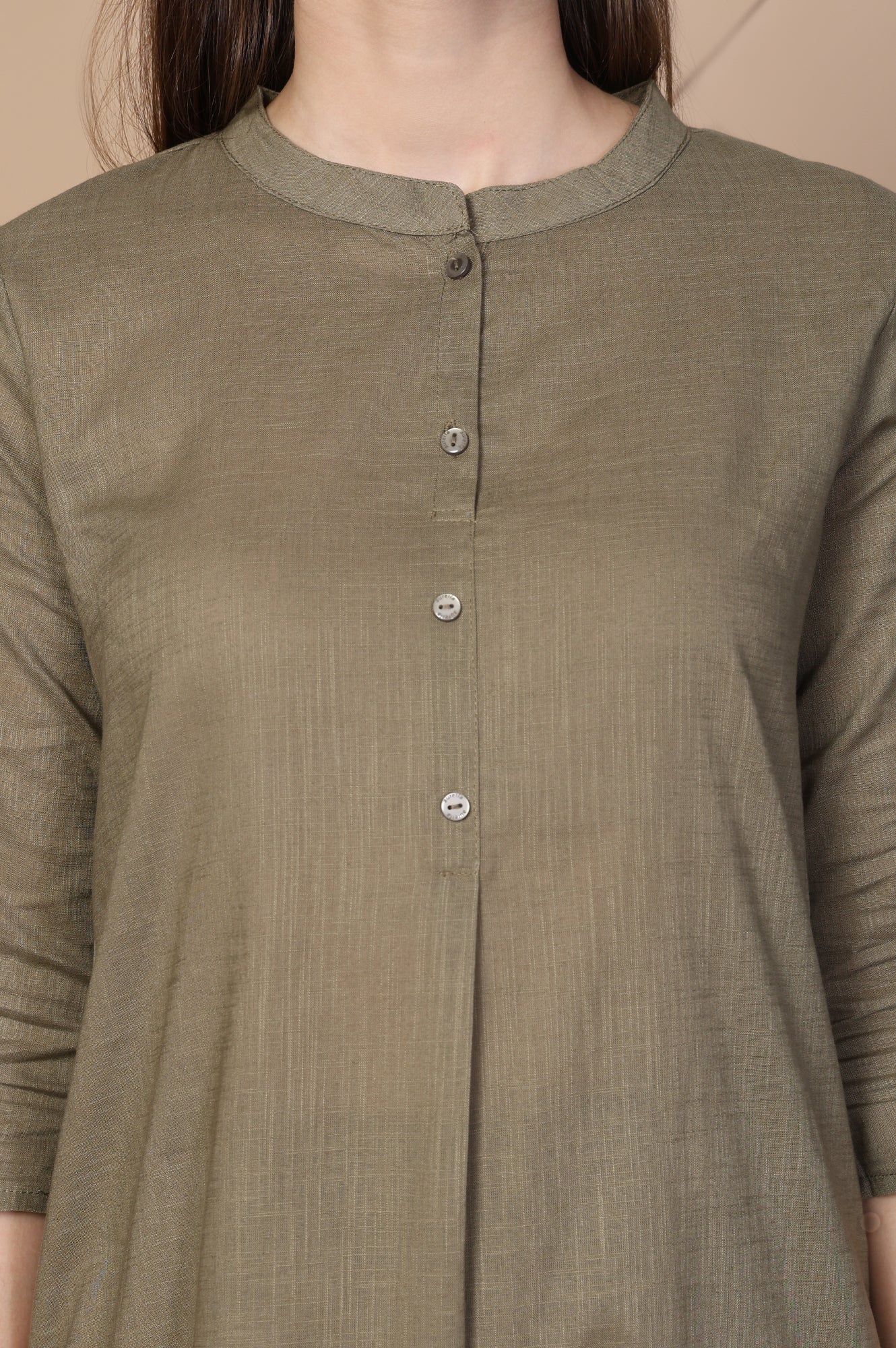 Olive Solid Textured Cotton Straight Kurta and Salwar Co-ord Set