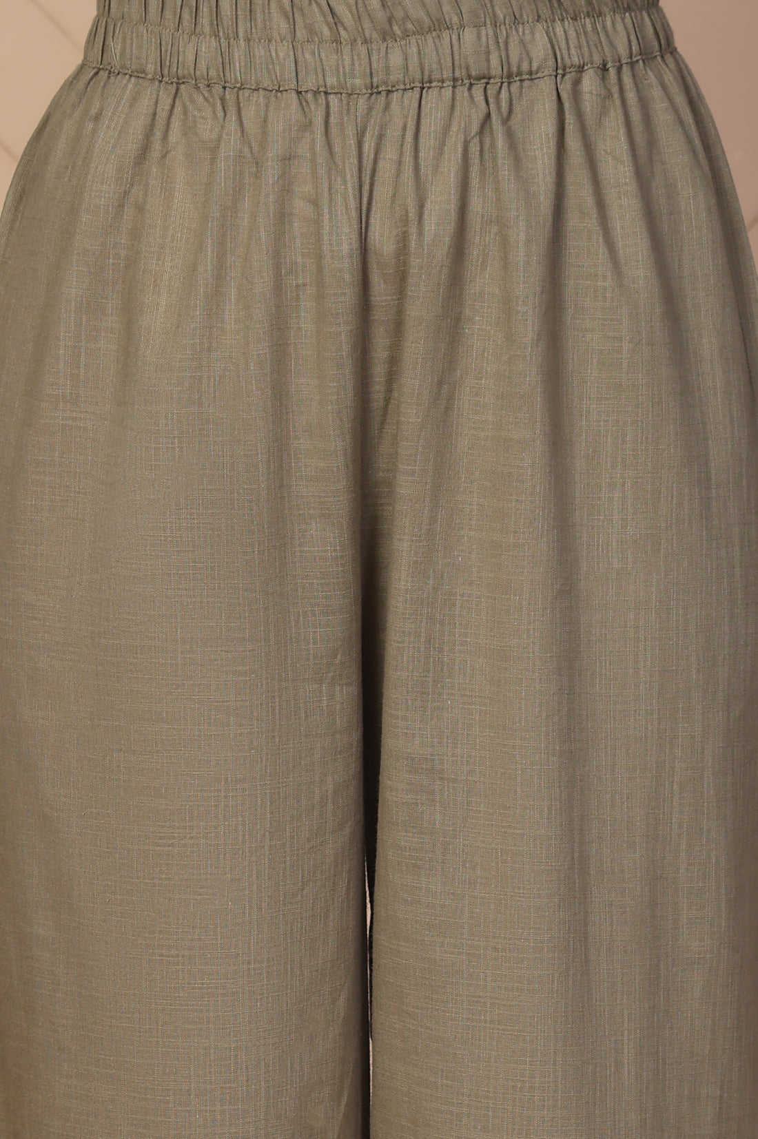 Olive Solid Textured Cotton Straight Kurta and Salwar Co-ord Set