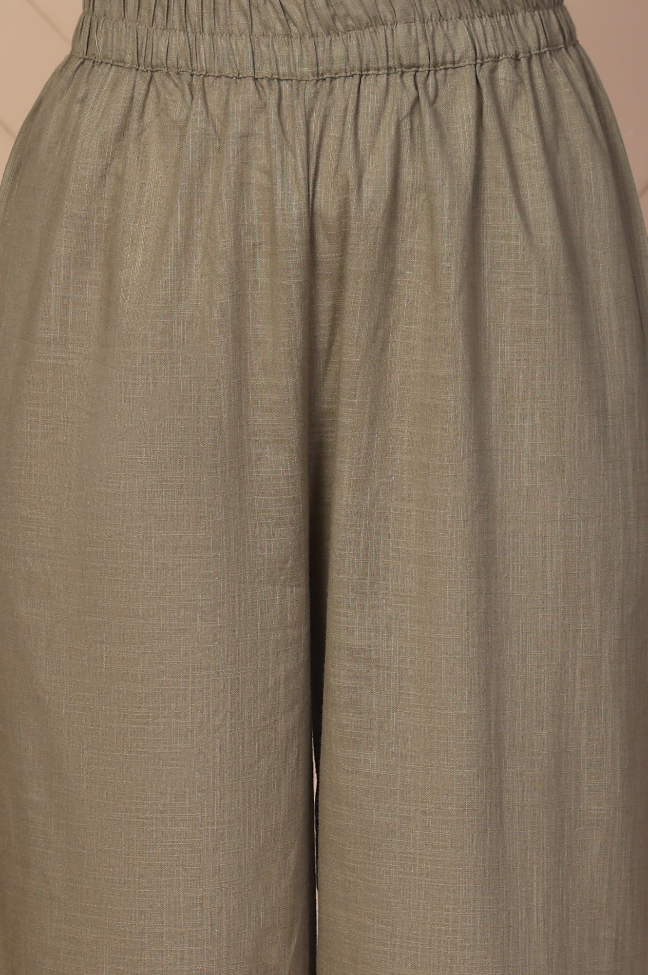 Olive Solid Textured Cotton Straight Kurta and Salwar Co-ord Set