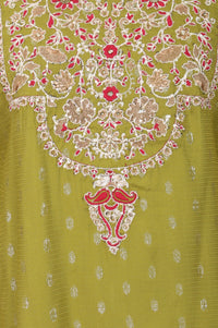 Green Embroidered Yarn Dyed Jacquard Straight Short Kurta
