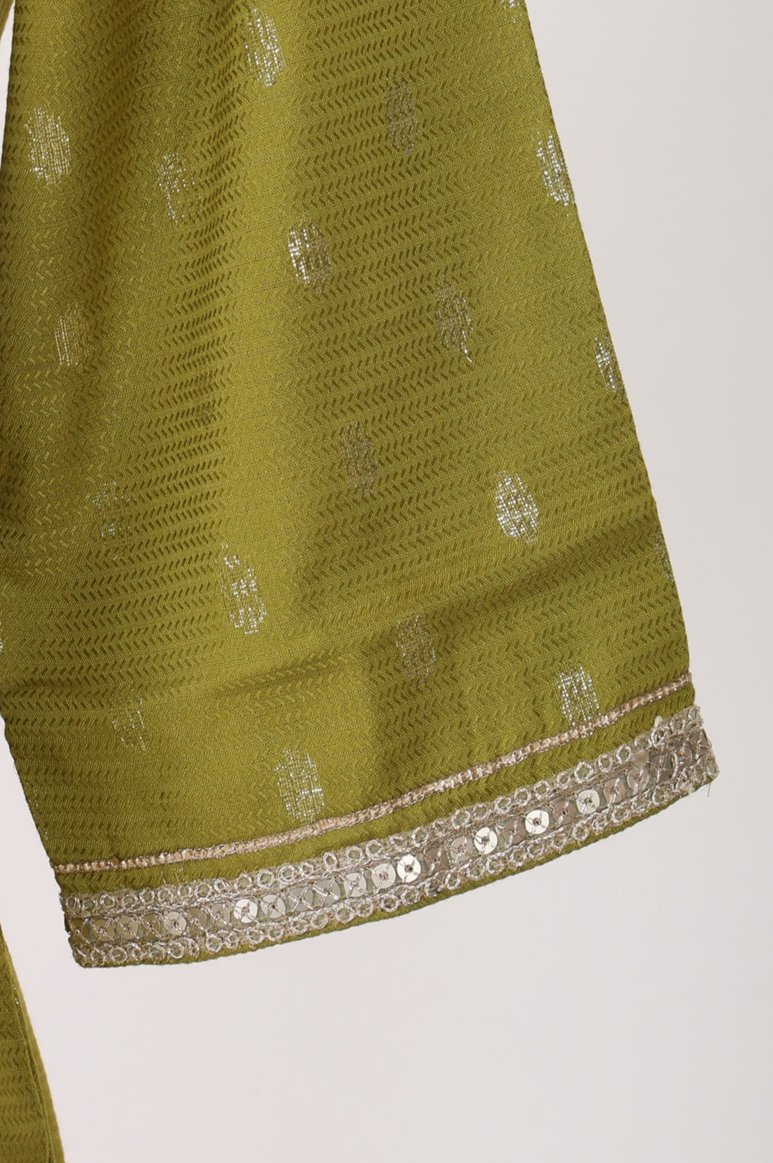 Green Embroidered Yarn Dyed Jacquard Straight Short Kurta