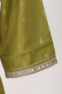 Green Embroidered Yarn Dyed Jacquard Straight Short Kurta