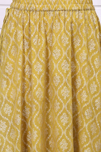 Lime Green Digital Printed Beads Straight Crop Top, Flared Skirt and Dupatta Set