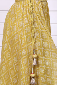 Lime Green Digital Printed Beads Straight Crop Top, Flared Skirt and Dupatta Set