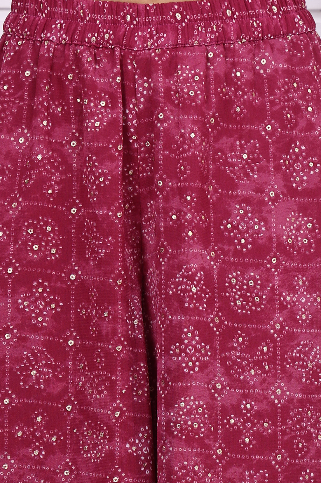 Purple Bandhni Printed Zari Embroidered Georgette A-line Kurta, Sharara and Dupatta Set