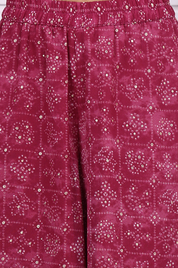 Purple Bandhni Printed Zari Embroidered Georgette A-line Kurta, Sharara and Dupatta Set