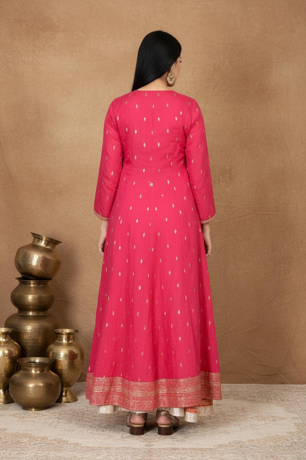 Orange Ethnic Motifs Printed Anarkali Kurta with Jacket Set