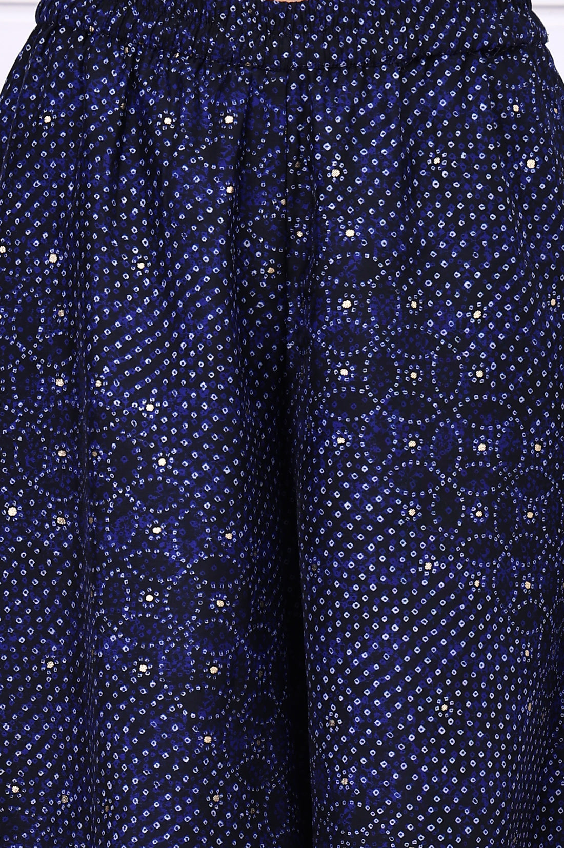 Blue Bandhni Printed Embroidered Georgette Straight Spaghetti Kurta, Sharara and Dupatta Set