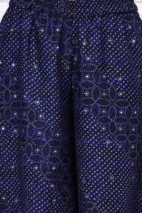 Blue Bandhni Printed Embroidered Georgette Straight Spaghetti Kurta, Sharara and Dupatta Set