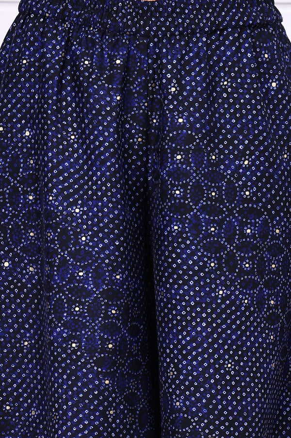 Blue Bandhni Printed Embroidered Georgette Straight Spaghetti Kurta, Sharara and Dupatta Set