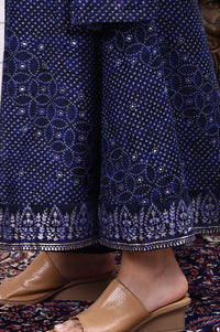 Blue Bandhni Printed Embroidered Georgette Straight Spaghetti Kurta, Sharara and Dupatta Set